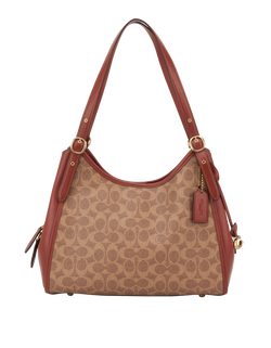 Lori Shoulder Bag, Leather/Canvas, Tan/Beige, C4825, DB, 2*